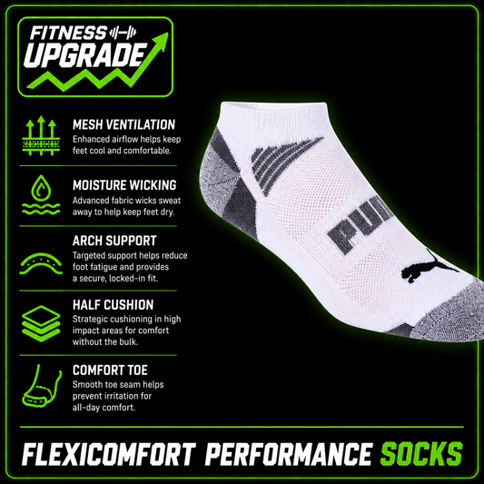 FlexiComfort Performance Socks (PUMA X FITNESSUPG): Breathable everyday comfort built for training, recovery and daily wear.
