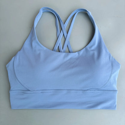 FlexiComfort Cross-Back Sports Bra: Soft Cross Back Yoga Top with Push-Up Chest Pad