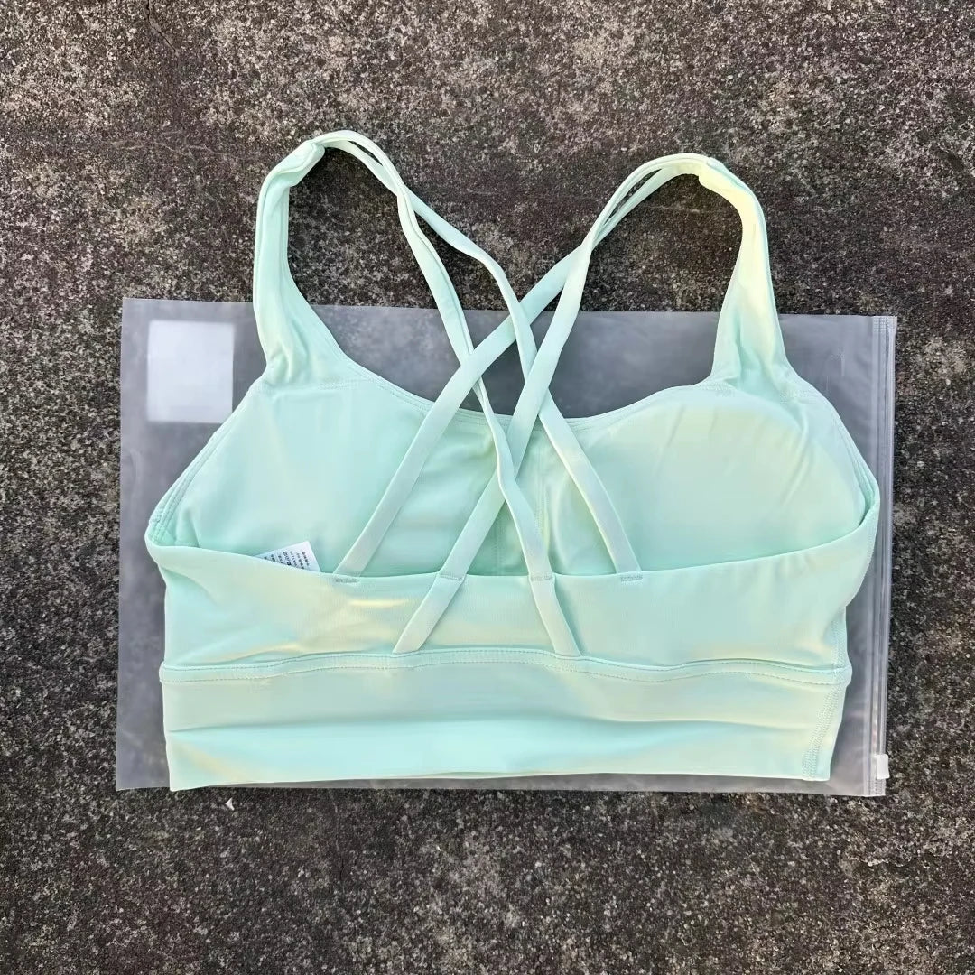 FlexiComfort Cross-Back Sports Bra: Soft Cross Back Yoga Top with Push-Up Chest Pad