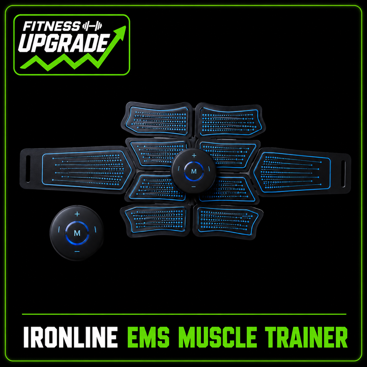 The IronLine EMS Muscle Trainer: Wireless electrostimulation for core activation, toning and home fitness recovery.