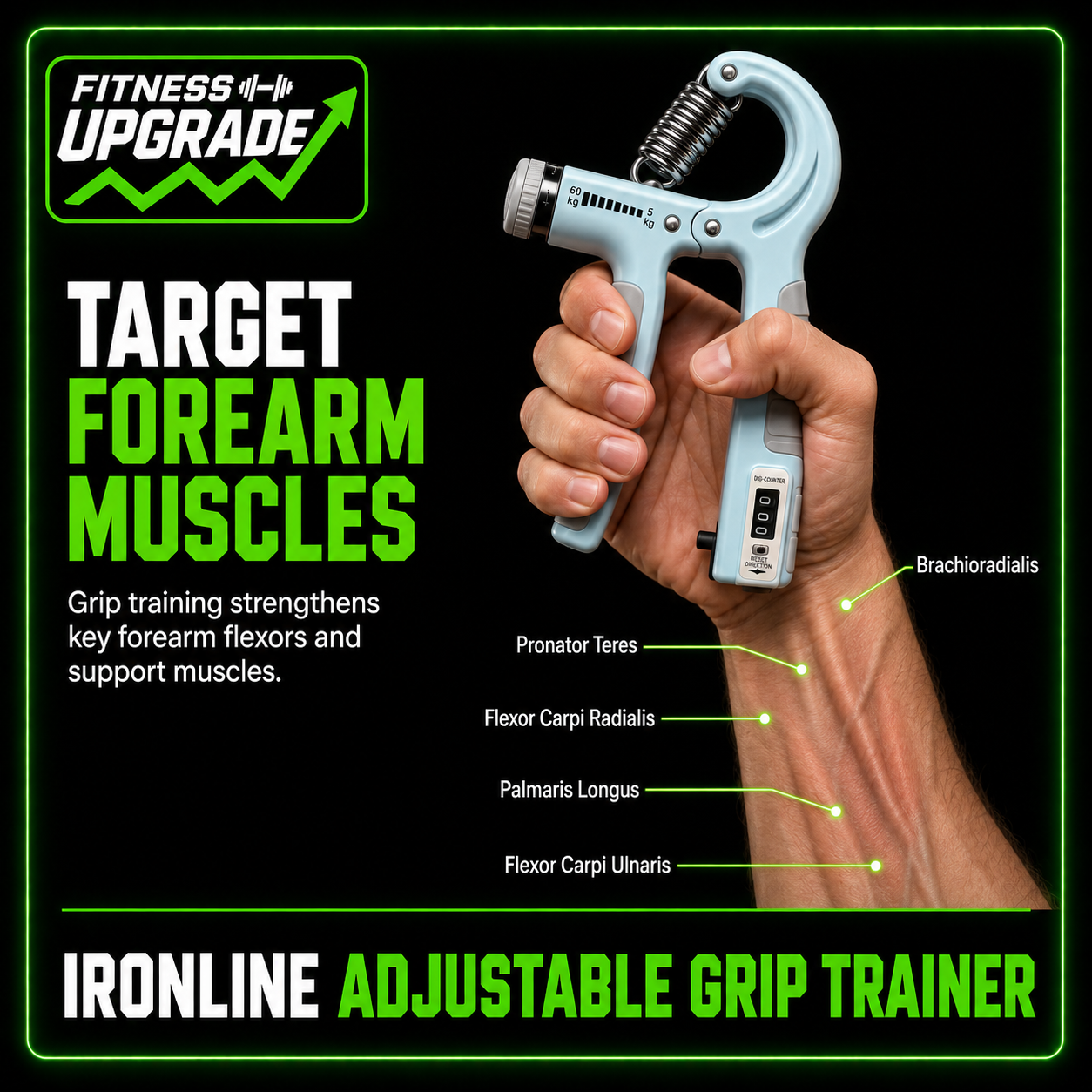 The IronLine Adjustable Grip Trainer: For hand, wrist and forearm grip strength improvement.
