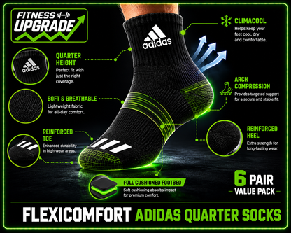 FlexiComfort Adidas Quarter Socks: 6 Pairs for Ultimate Comfort and Performance
