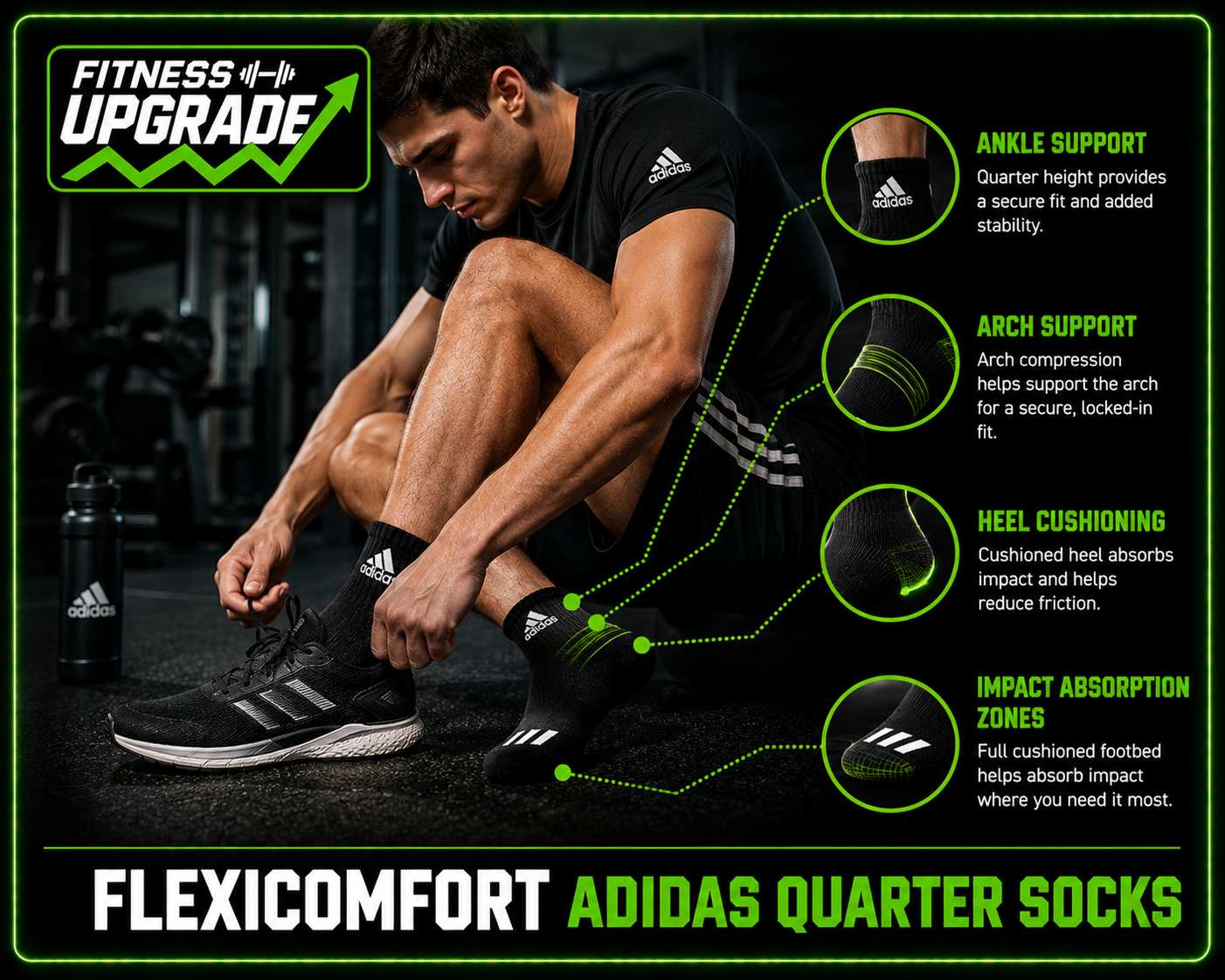 FlexiComfort Adidas Quarter Socks: 6 Pairs for Ultimate Comfort and Performance