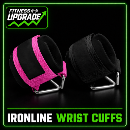 The IronLine Wrist Cuffs: Cable machine attachment for effective arm strength training.