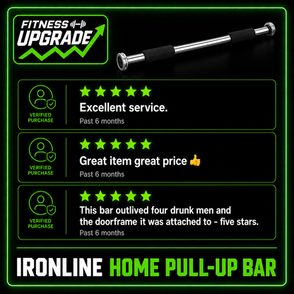 The IronLine Home Pull-up bar: Doorway strength training built for full upper-body progress.
