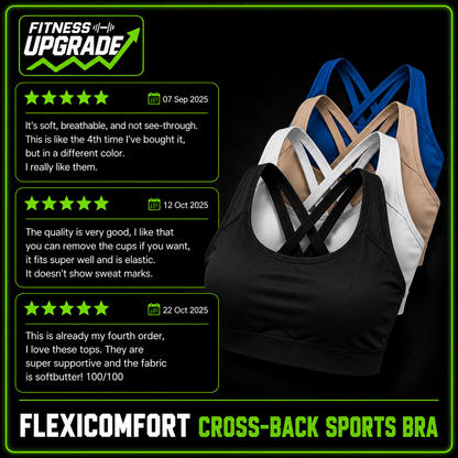 FlexiComfort Cross-Back Sports Bra: Soft Cross Back Yoga Top with Push-Up Chest Pad
