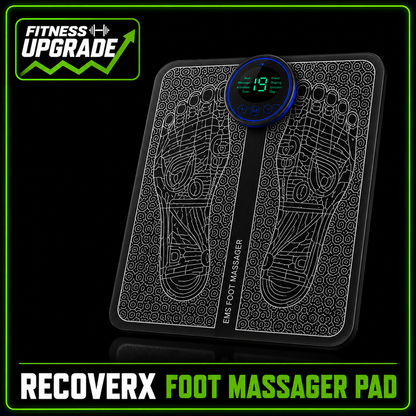 RecoverX Pulse Foot Massager Pad: Portable EMS recovery therapy for tired feet and muscle relaxation.