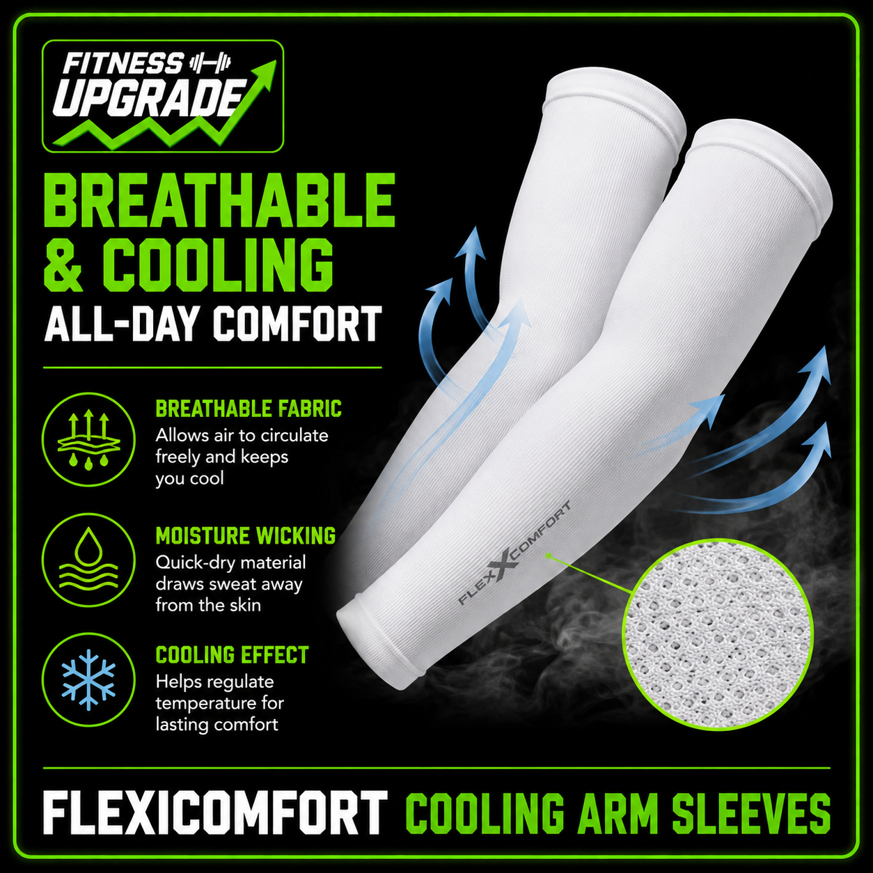 FlexiComfort Cooling Arm Sleeves: Lightweight breathable UV protection