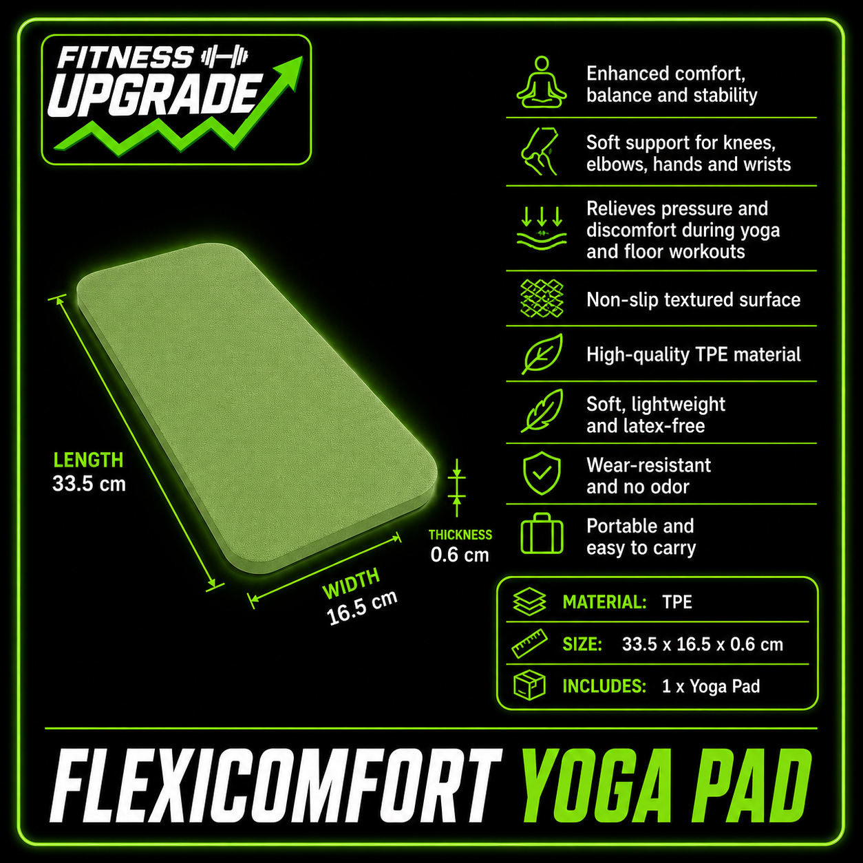 FlexiComfort Yoga Pad: Non-slip support for Yoga, Pilates & Fitness