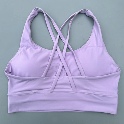 FlexiComfort Cross-Back Sports Bra: Soft Cross Back Yoga Top with Push-Up Chest Pad
