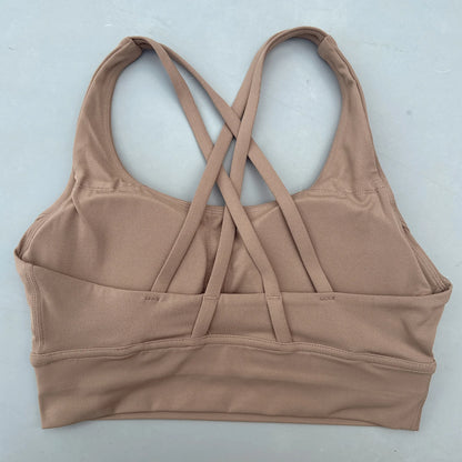 FlexiComfort Cross-Back Sports Bra: Soft Cross Back Yoga Top with Push-Up Chest Pad