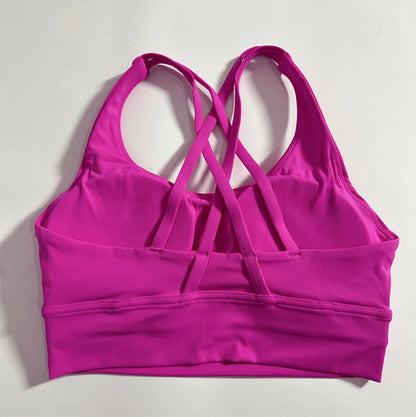 FlexiComfort Cross-Back Sports Bra: Soft Cross Back Yoga Top with Push-Up Chest Pad
