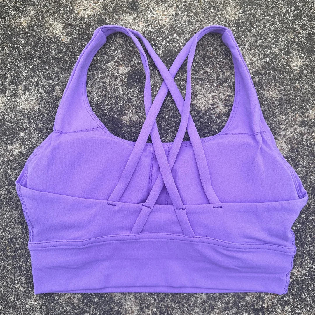 FlexiComfort Cross-Back Sports Bra: Soft Cross Back Yoga Top with Push-Up Chest Pad